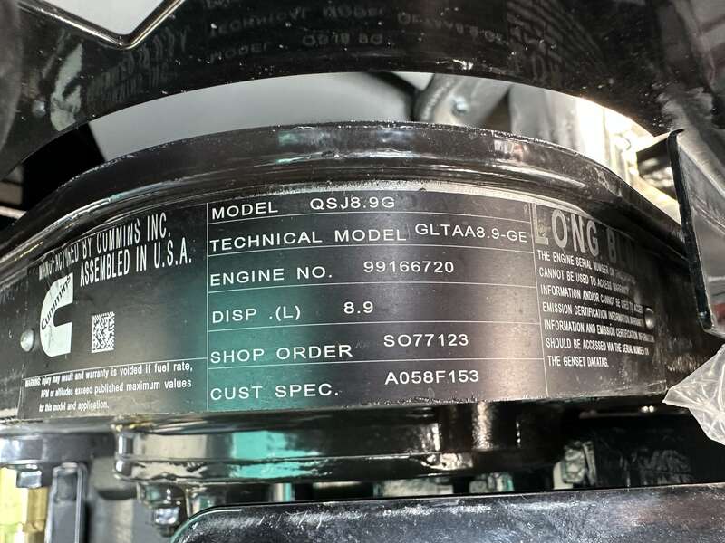 New Cummins C125N6 QSJ8.9G Natural Gas / Propane Generator, EPA Certified