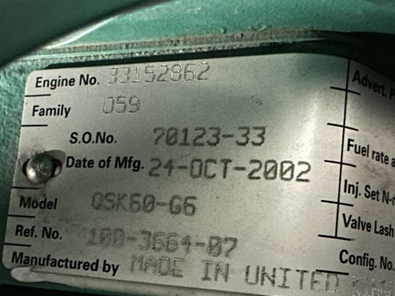 Used Cummins DQKB QSK60-G6 Diesel Generator 253 Hrs