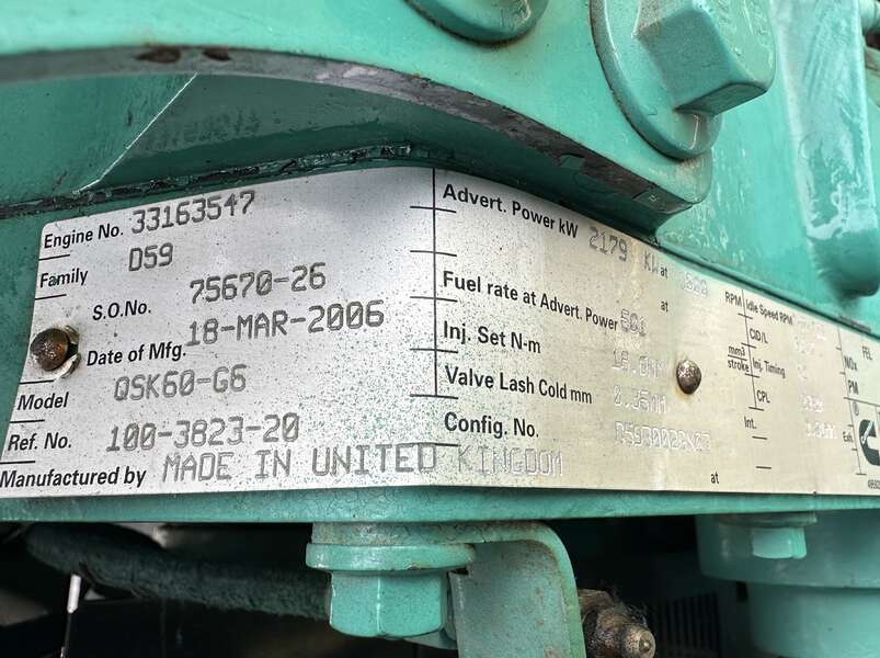 Used Cummins DQKC QSK60-G6 Diesel Generator 578 Hrs