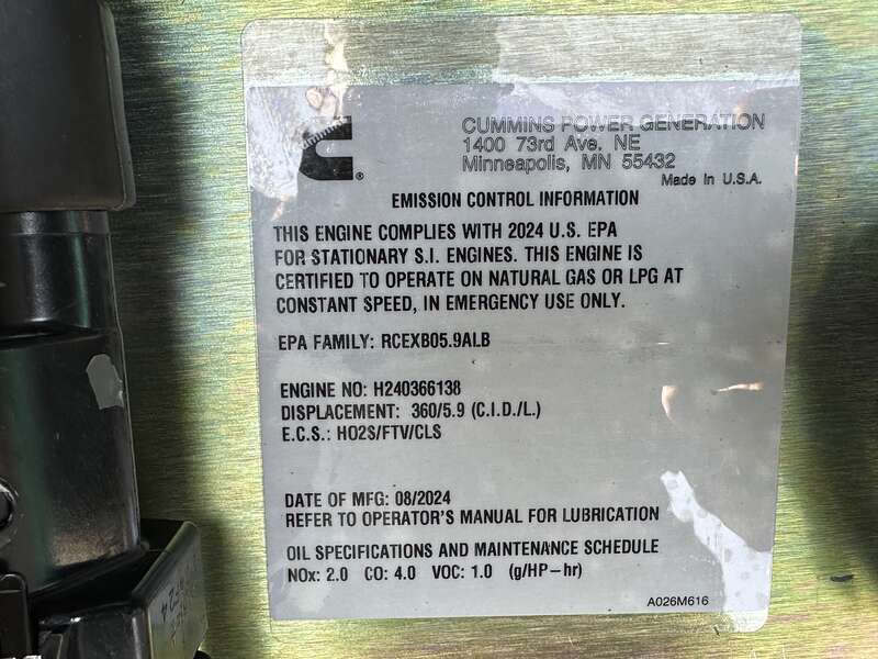 New Cummins C100N6 QSJ8.9G Natural Gas / Propane Generator, EPA Certified 1 or 3 Phase