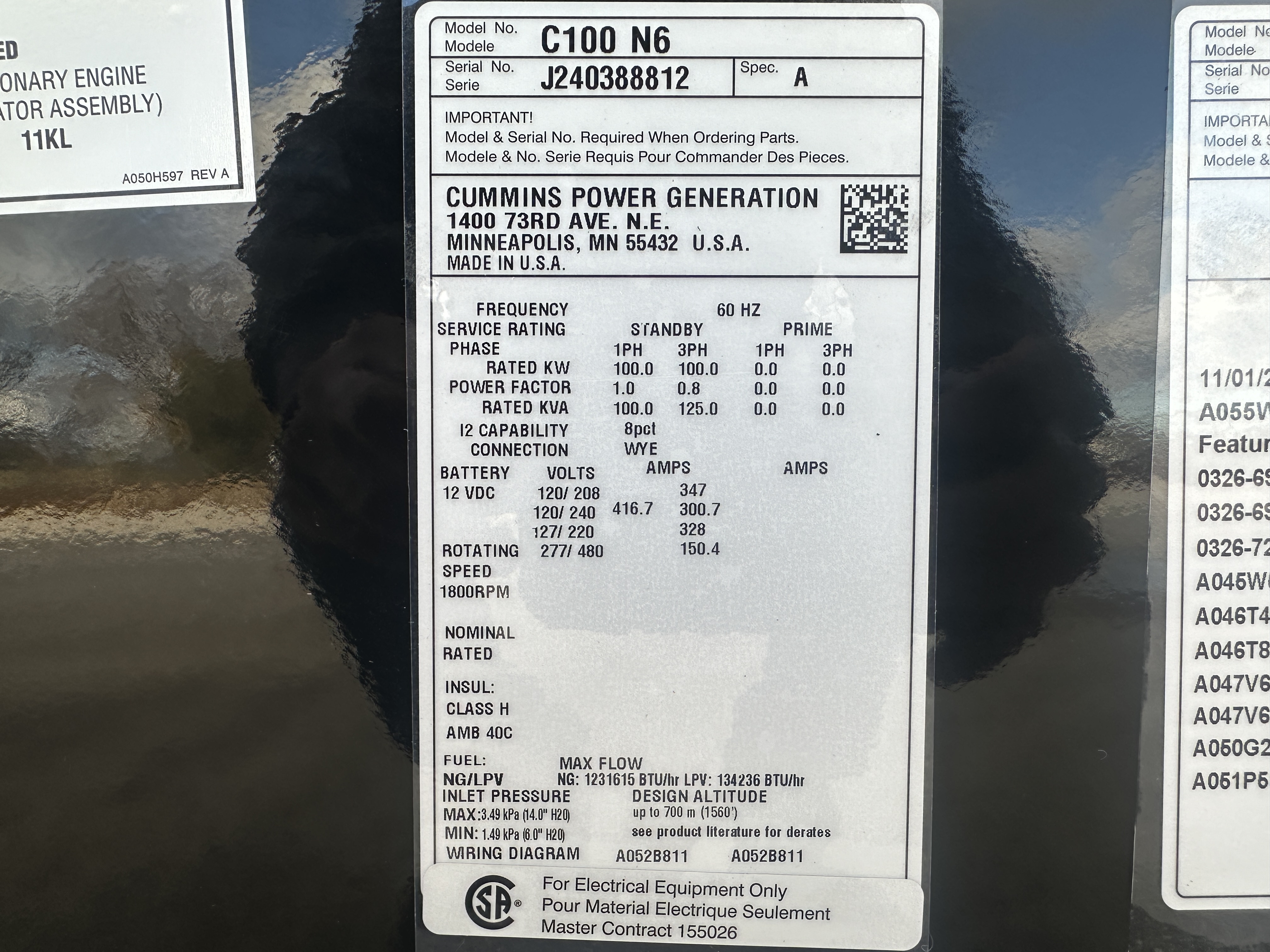 New Cummins C100N6 QSJ8.9G Natural Gas / Propane Generator | EPA