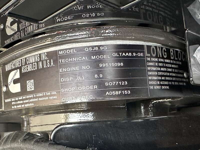 New Cummins C150N6 QSJ8.9G Natural Gas / Propane Generator, EPA Certified