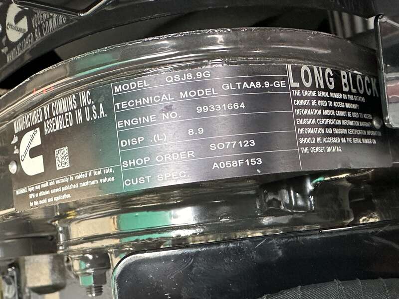 New Cummins C150N6 QSJ8.9G Natural Gas / Propane Generator, EPA Certified