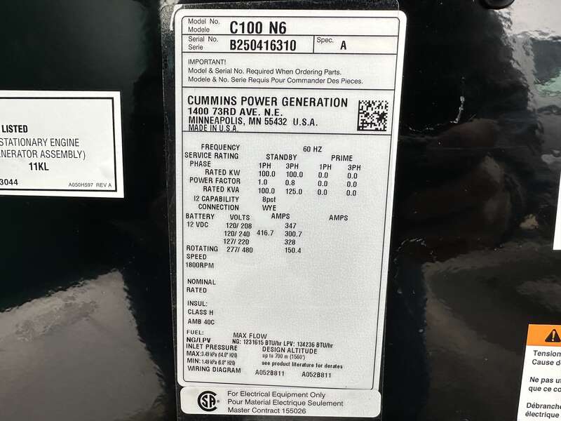 New Cummins C100N6 QSJ8.9G Natural Gas / Propane Generator, EPA Certified 1 or 3 Phase