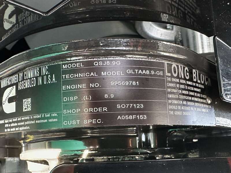 New Cummins C150N6 QSJ8.9G Natural Gas / Propane Generator, EPA Certified