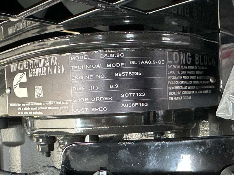 New Cummins C150N6 QSJ8.9G Natural Gas / Propane Generator, EPA Certified