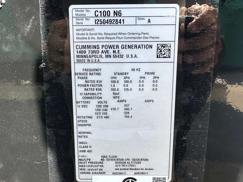 New Cummins C100N6 QSJ8.9G Natural Gas / Propane Generator, EPA Certified 1 or 3 Phase