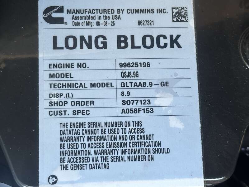 New Cummins C150N6 QSJ8.9G Natural Gas / Propane Generator, EPA Certified 