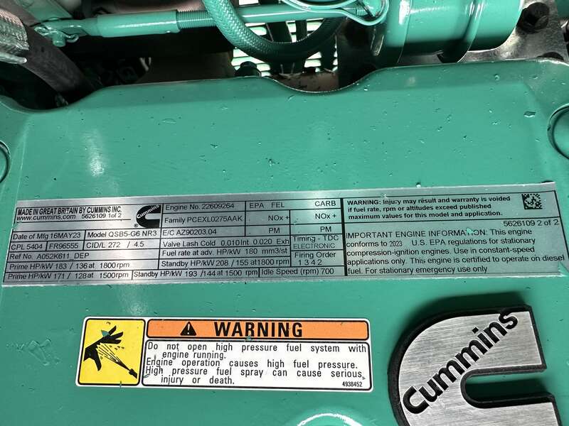 New Cummins C125D6C QSB5-G6 NR3 Diesel Generator, EPA Tier 3