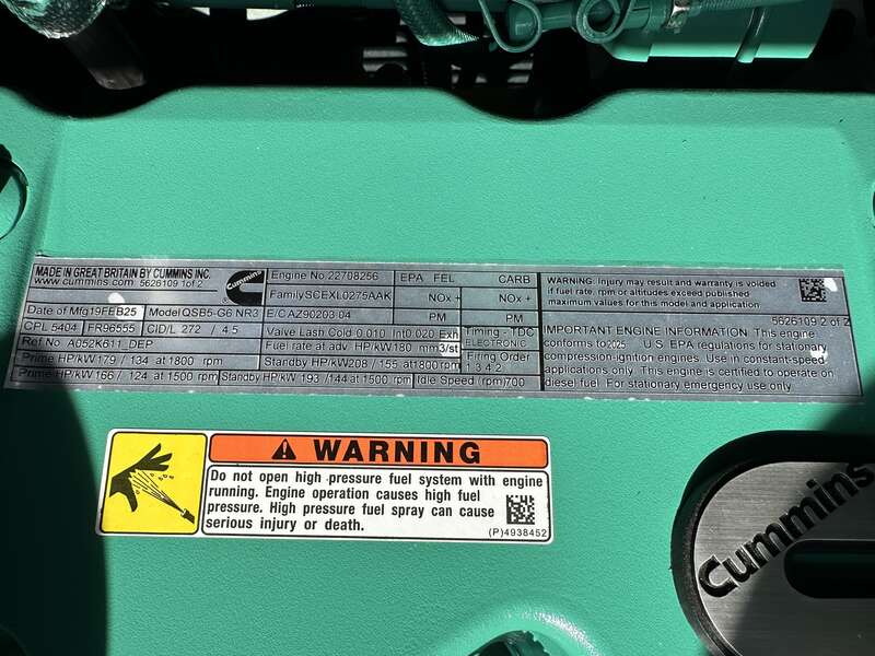 New Cummins C125D6C QSB5-G6 NR3 Diesel Generator, EPA Tier 3