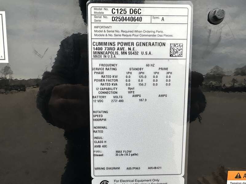 New Cummins C125D6C QSB5-G6 NR3 Diesel Generator, EPA Tier 3