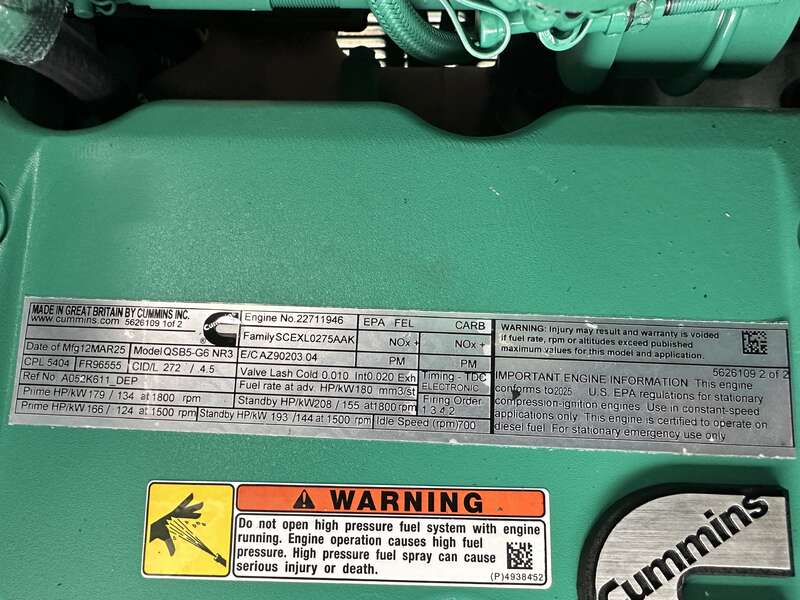 New Cummins C125D6C QSB5-G6 NR3 Diesel Generator, EPA Tier 3