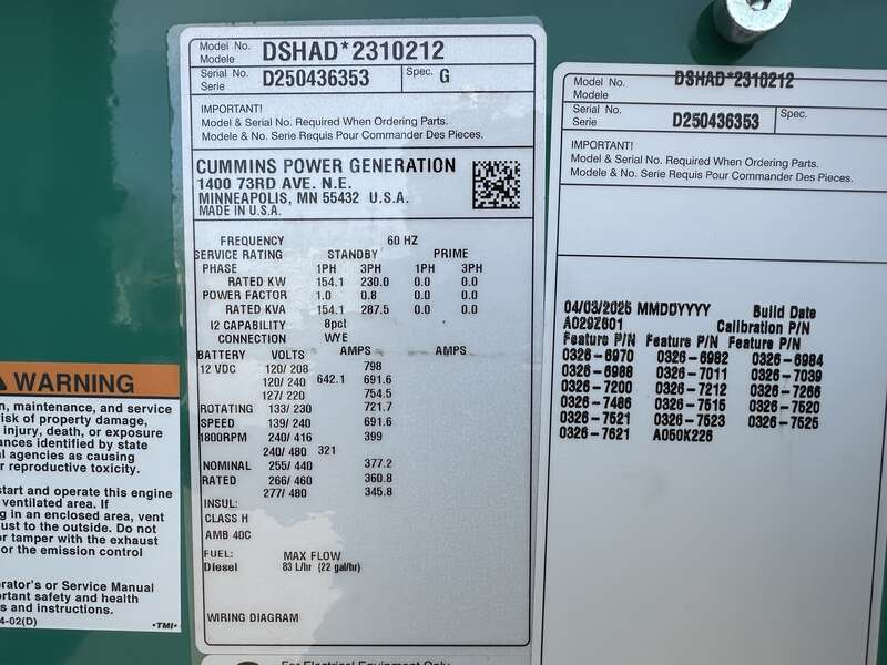 New Cummins DSHAD QSL9-G2 NR3 Diesel Generator EPA Tier 3