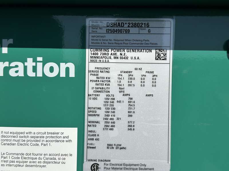 New Cummins DSHAD QSL9-G2 NR3 Diesel Generator EPA Tier 3