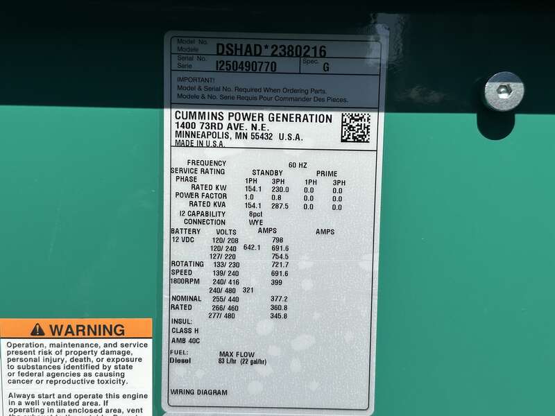 New Cummins DSHAD QSL9-G2 NR3 Diesel Generator EPA Tier 3