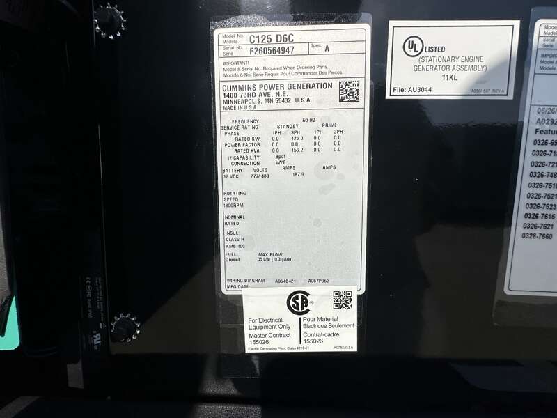 New Cummins C125D6C QSB5-G6 NR3 Diesel Generator, EPA Tier 3                            