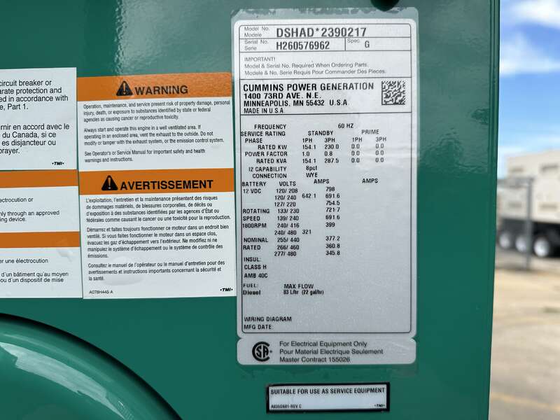 New Cummins DSHAD QSL9-G2 NR3 Diesel Generator EPA Tier 3                            