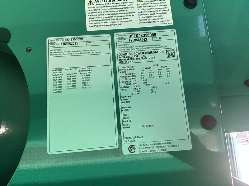 New Cummins DFEK QSX15-G9 Diesel Generator EPA Tier 2                            