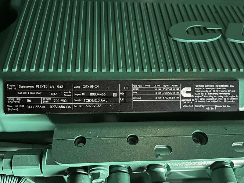 New Cummins DFEK QSX15-G9 Diesel Generator EPA Tier 2                            