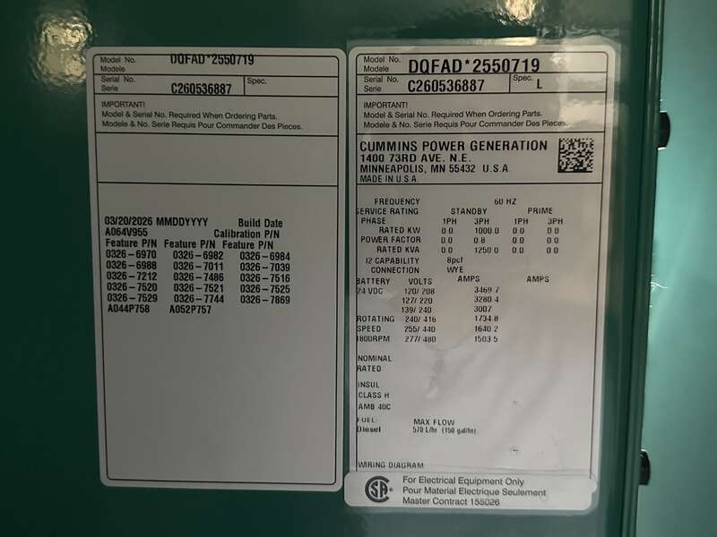 New Cummins DQFAD QST30-G5 NR2 Diesel Generator, EPA Tier 2                            