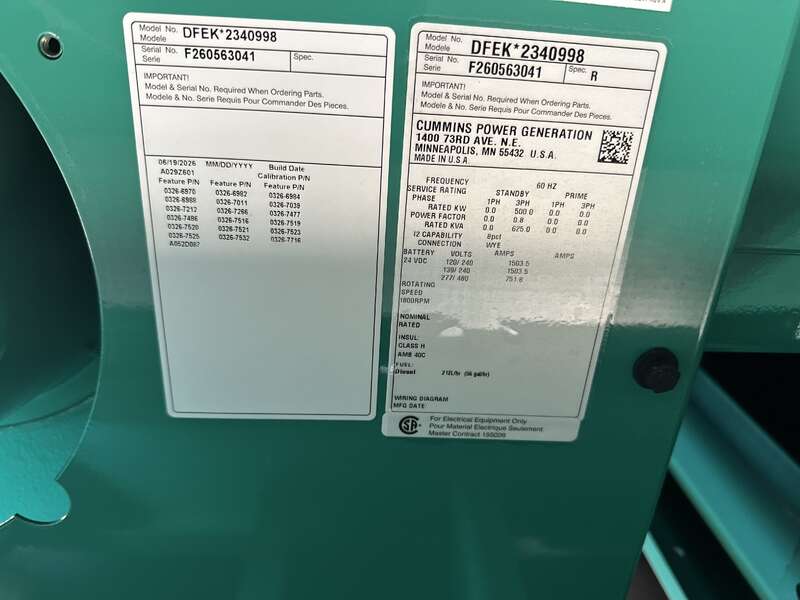 New Cummins DFEK QSX15-G9 Diesel Generator EPA Tier 2                            