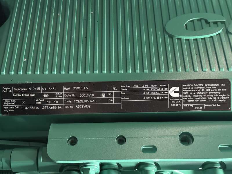 New Cummins DFEK QSX15-G9 Diesel Generator EPA Tier 2                            