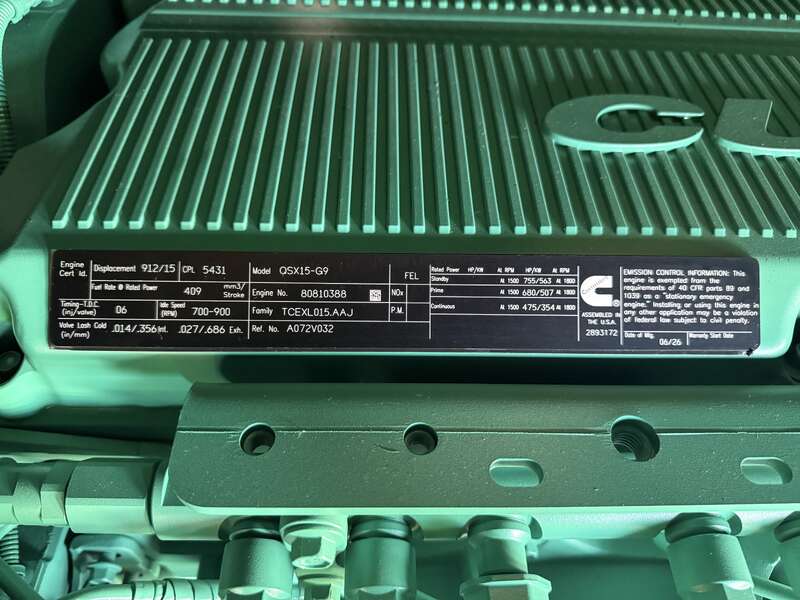 New Cummins DFEK QSX15-G9 Diesel Generator EPA Tier 2                            