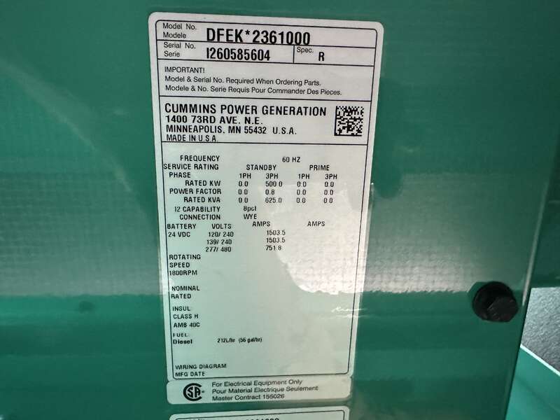 New Cummins DFEK QSX15-G9 Diesel Generator EPA Tier 2                            
