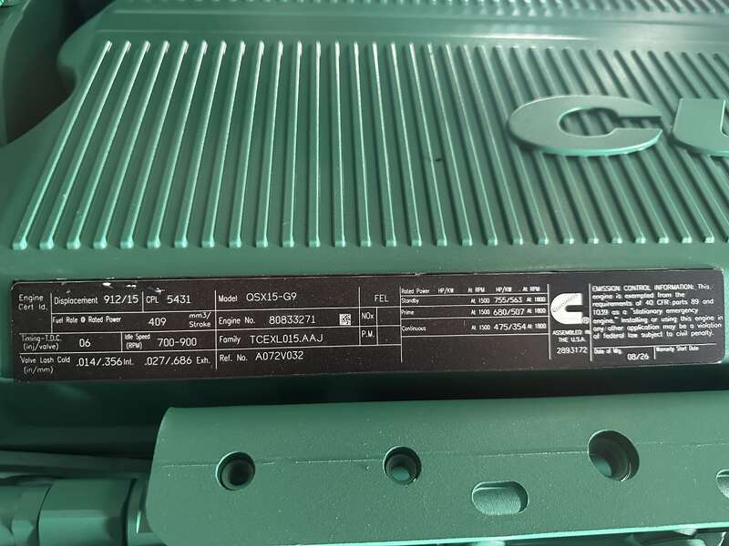 New Cummins DFEK QSX15-G9 Diesel Generator EPA Tier 2                            