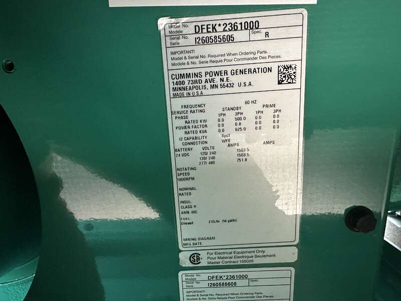 New Cummins DFEK QSX15-G9 Diesel Generator EPA Tier 2                            