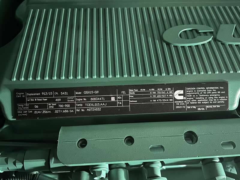 New Cummins DFEK QSX15-G9 Diesel Generator EPA Tier 2                            