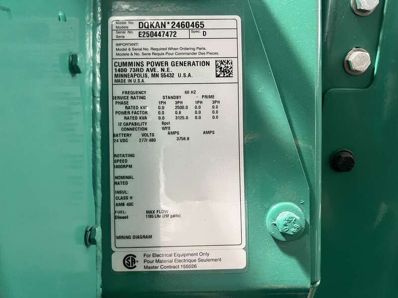 New Cummins DQKAN Diesel Generator, EPA Tier 2