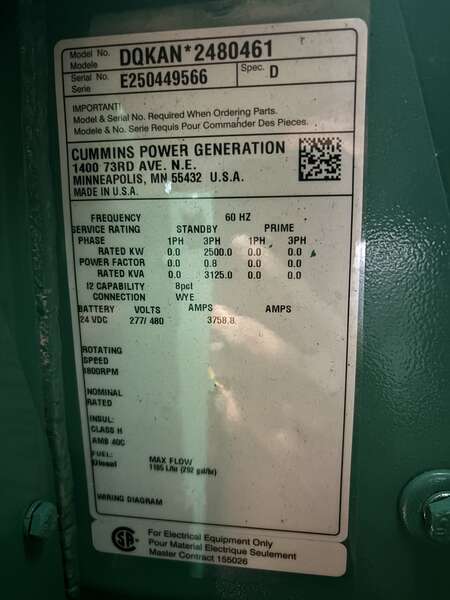 New Cummins DQKAN Diesel Generator, EPA Tier 2
