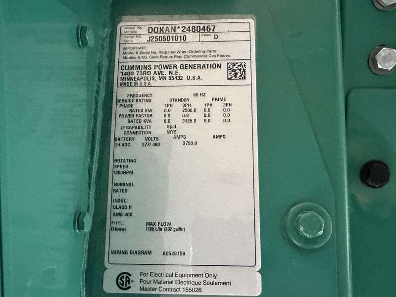 New Cummins DQKAN QSK60-G19 Diesel Generator, EPA Tier 2                            