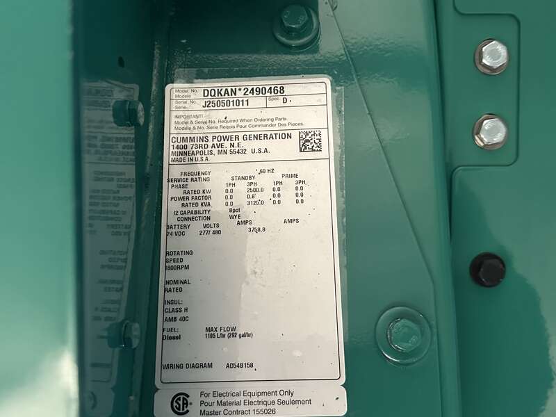 New Cummins DQKAN QSK60-G19  Diesel Generator, EPA Tier 2                            