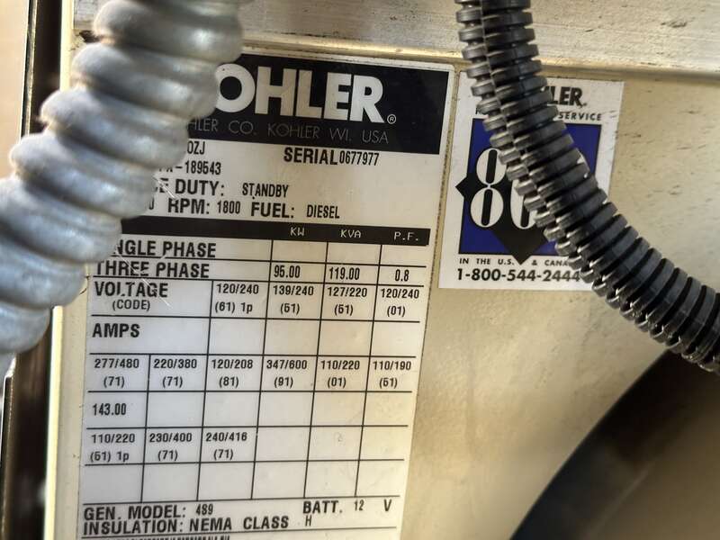 Used Kohler 80REOZJ Diesel Generator, 234 Hrs