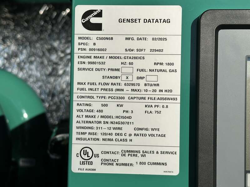 New Cummins C500N6B Natural Gas Generator 0 Hrs EPA Certified