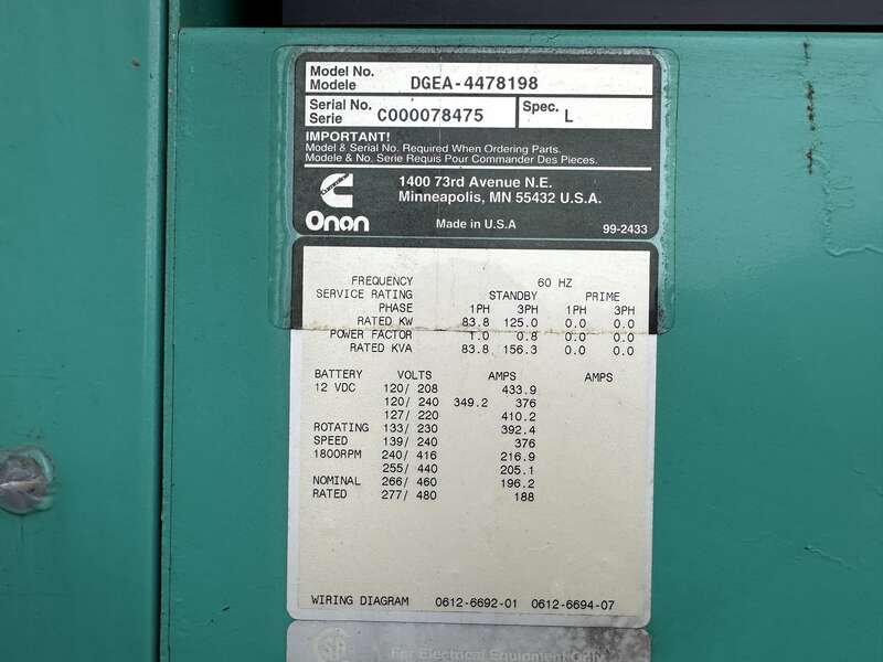 Used Cummins DGEA Diesel Generator, 240 Hrs