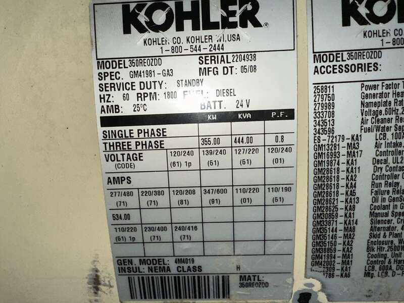 Used Kohler 350REOZDD  Diesel Generator, 646 Hrs EPA Tier 3