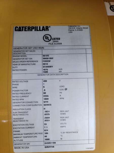 Used Caterpillar 3512C Diesel Generator, 329 Hrs, EPA Tier 2