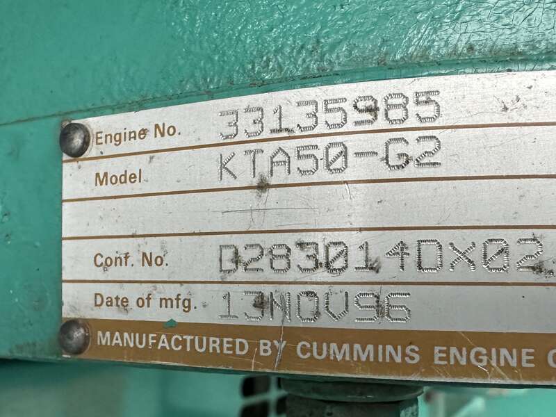 Used Cummins DFLB KTA50-G2 Diesel Generator, 137 Hrs