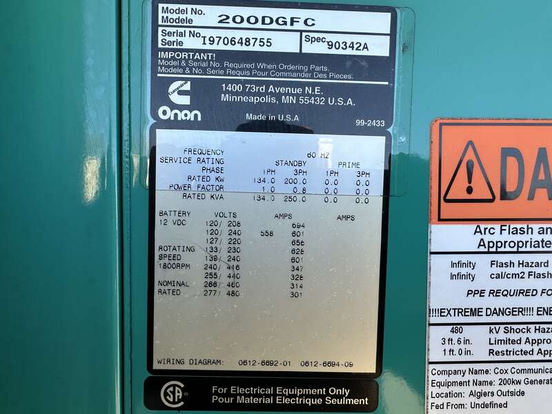 Used Cummins DGFC 6CTA8.3-G1 Diesel Generator, 350 Hours
