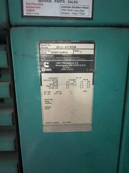 Used Cummins DFLC KTA50-G3 Diesel Generator, 1402 Hrs