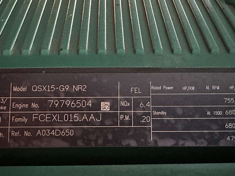Used Cummins DFEJ QSX15-G9 NR2 Diesel Generator 126 Hrs, EPA Tier 2