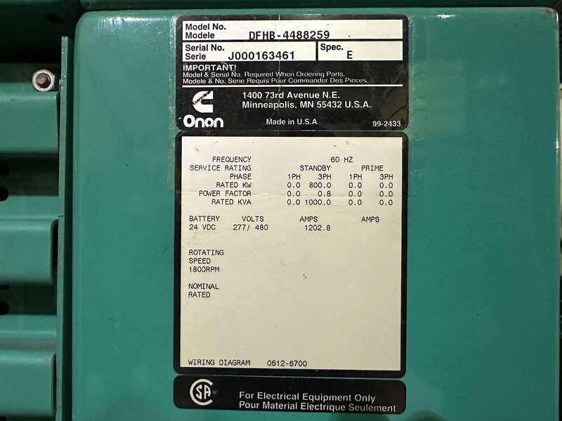 Used Cummins DFHB QST30-G2 Diesel Generator 259 Hrs