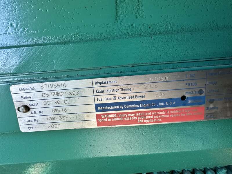 Used Cummins DFHB QST30-G2 Diesel Generator 259 Hrs