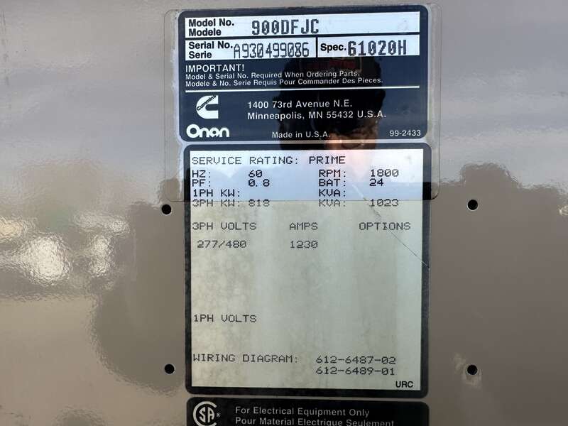 Used Cummins DFJC KTA38-G3 Diesel Generator, 316 Hrs