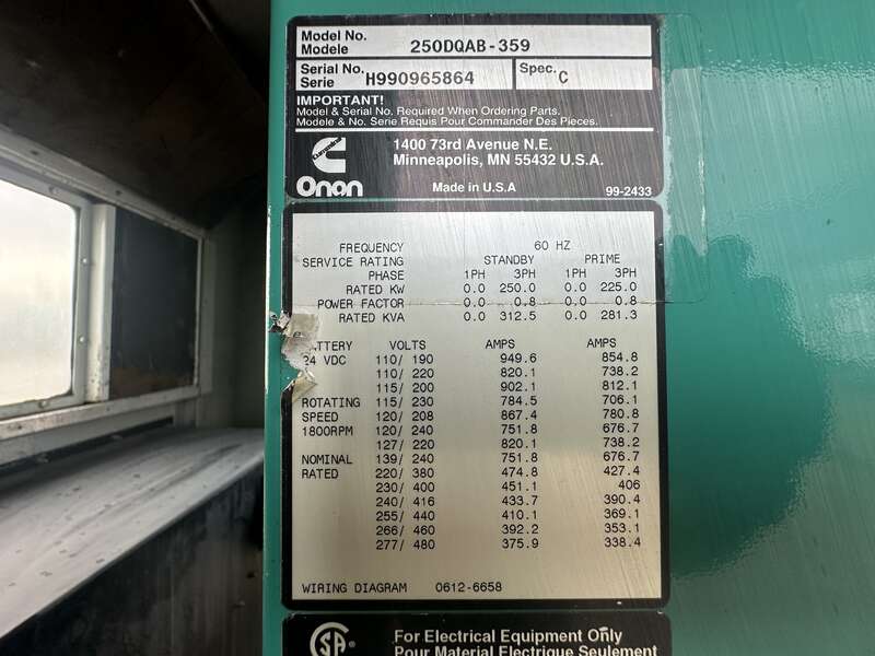 Used Cummins DQAB Rental Grade Diesel Generator, 2522 Hrs