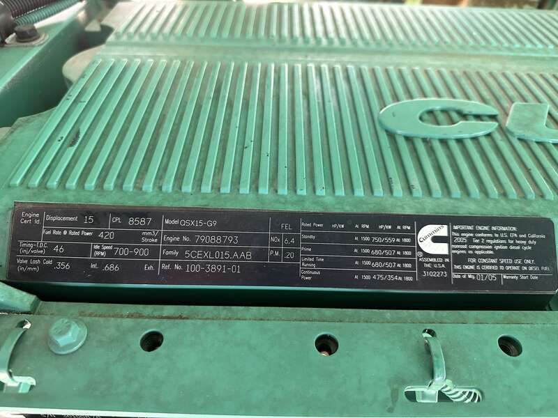Used Cummins DFEG QSX15-G9 Diesel Generator 641 Hrs EPA Tier 2