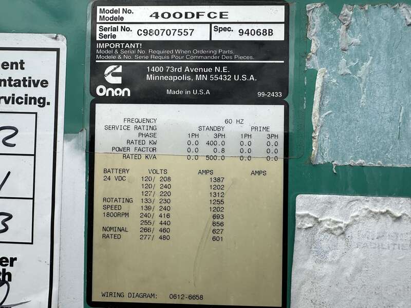 Used Cummins DFCE NTA855-G5 Diesel Generator, 544 Hrs